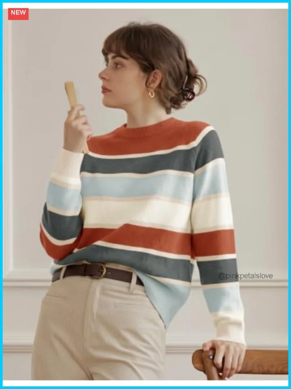 Women's Crew Neck Long Sleeve Pullover Sweater Ribbed Knit